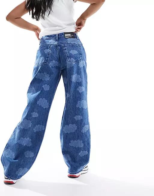 Dr Denim Hill low waist relaxed fit wide straight leg jeans in stream mid retro laser cloud wash-Blue Cover