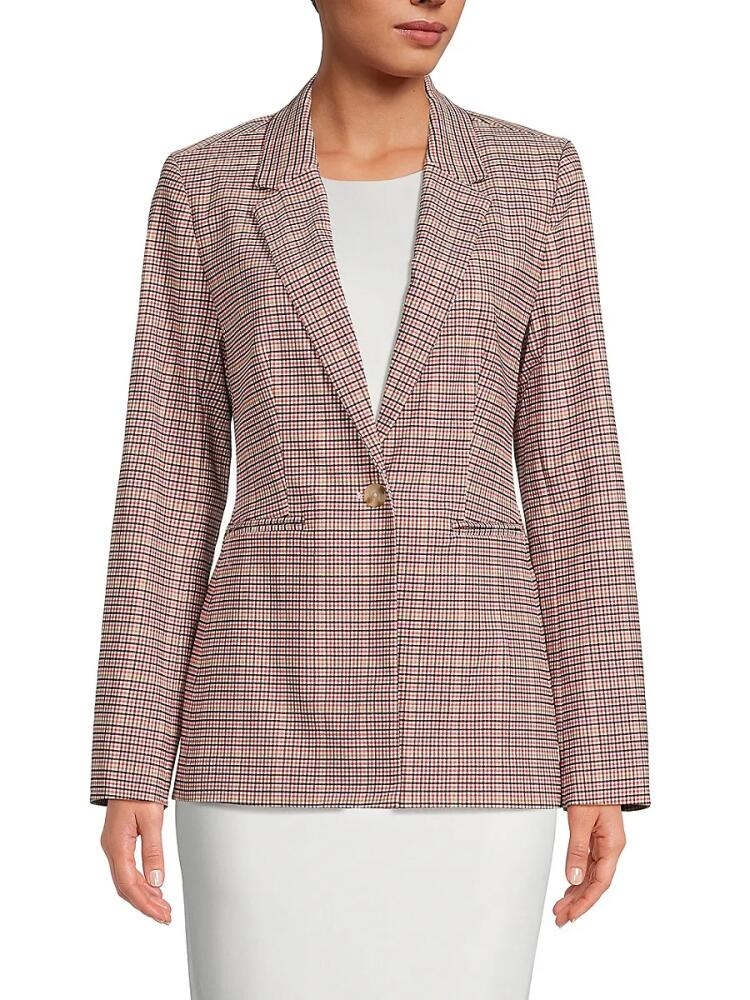 T Tahari Women's Plaid Single Breasted Blazer - Pink Cover