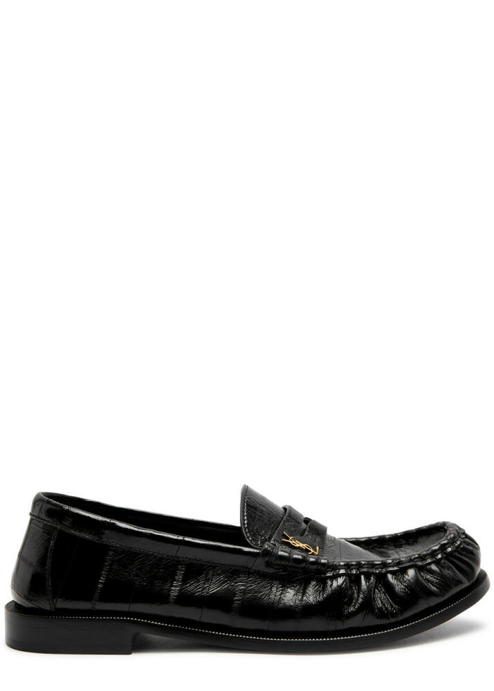 Saint Laurent Logo Glossed Leather Loafers - Black Cover