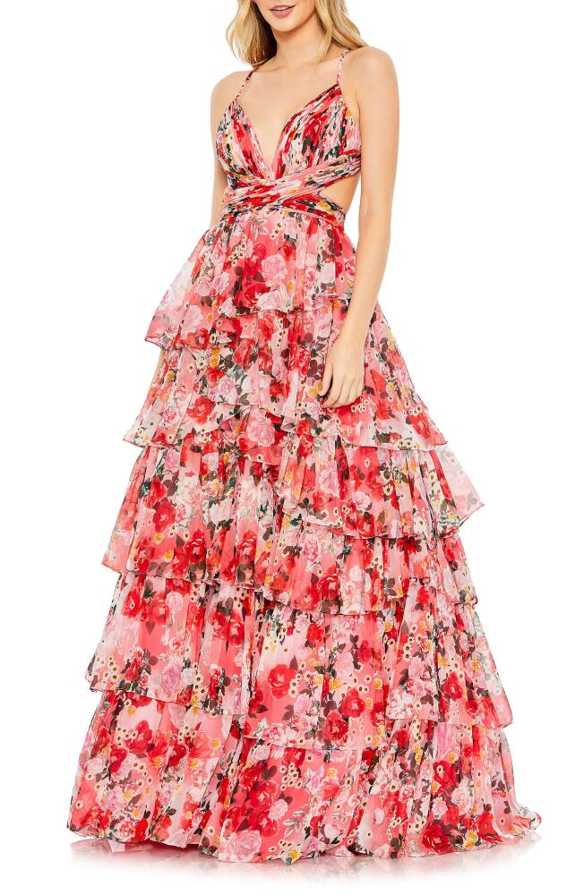 Mac Duggal Floral Tiered Chiffon Ballgown in Pink Multi Cover