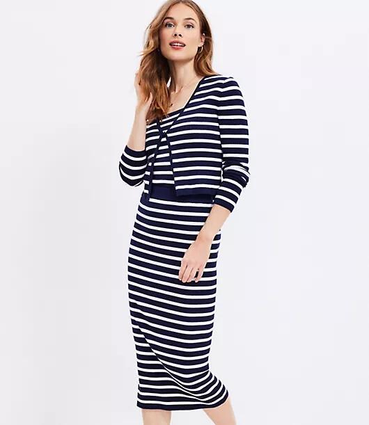 Loft Petite Stripe Ribbed Midi Sweater Skirt Cover