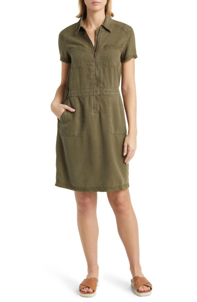 caslon(r) Utility Short Sleeve Zip Front Shirtdress in Olive Sarma Cover