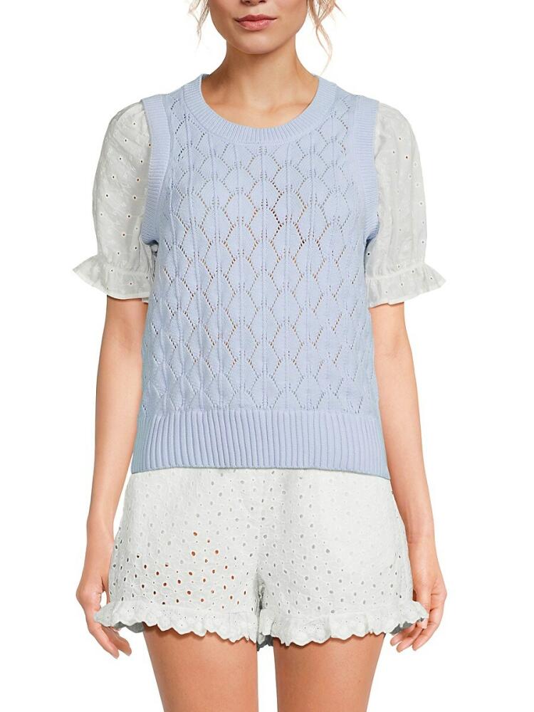 Design 365 Women's Pointelle Knit Twofer Sweater - Sky Blue Cover