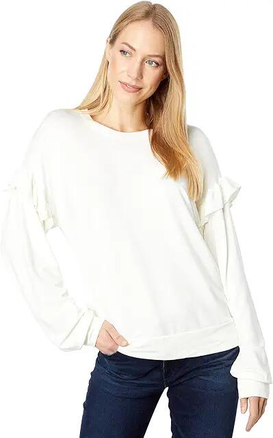 bobi Los Angeles Rayon Terry Ruffle Sweatshirt (Cream) Women's Clothing Cover