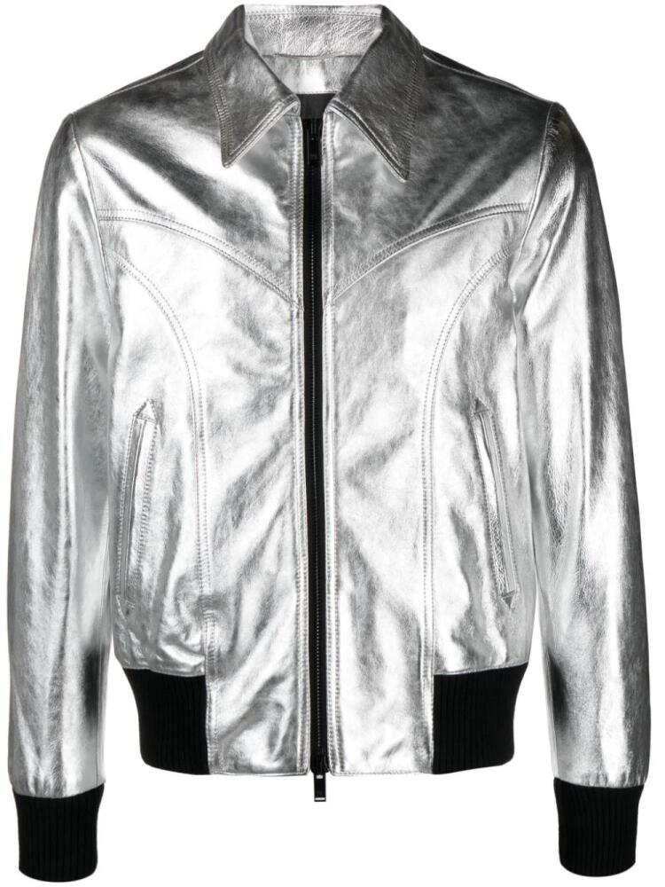 PT Torino metallic leather bomber jacket - Silver Cover