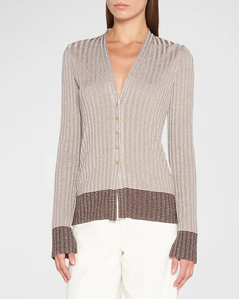 Giorgio Armani Metallic Stripe Ribbed Snap-Front Cardigan Cover