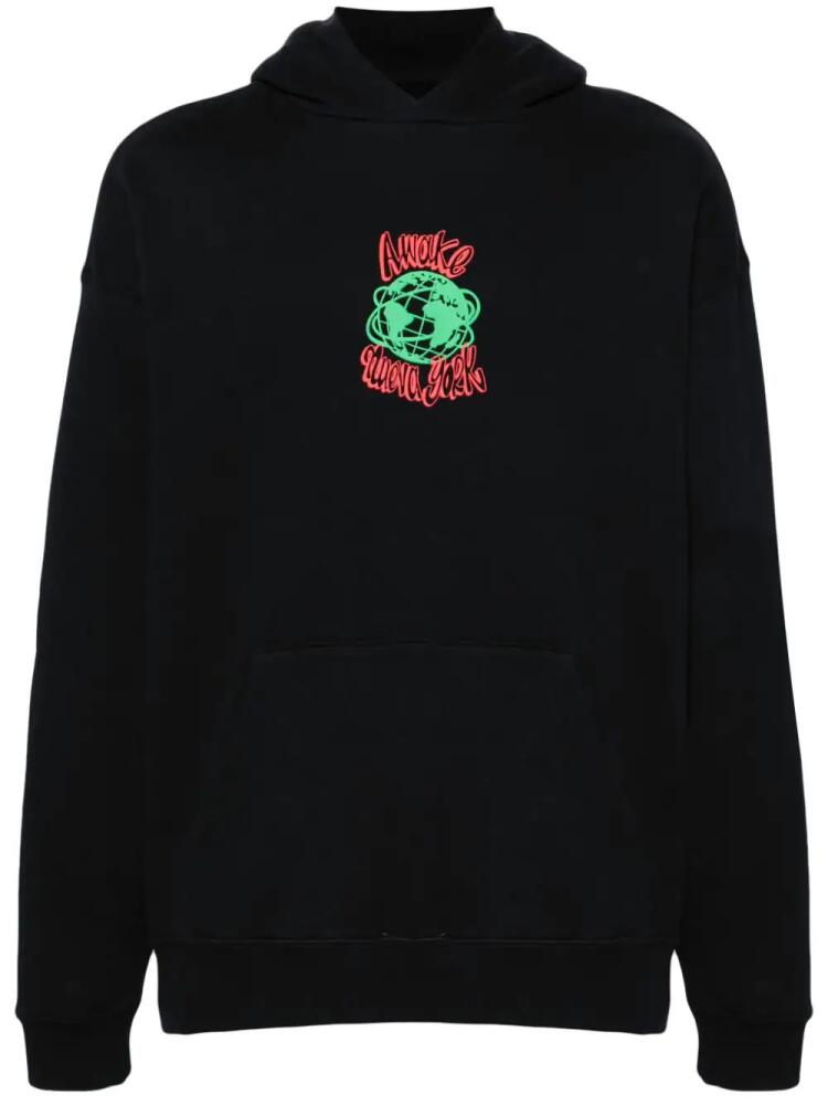 Awake NY Globe raised-logo cotton hoodie - Black Cover