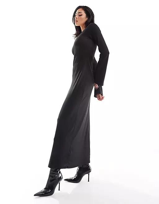 NA-KD ribbed knit maxi dress in black Cover