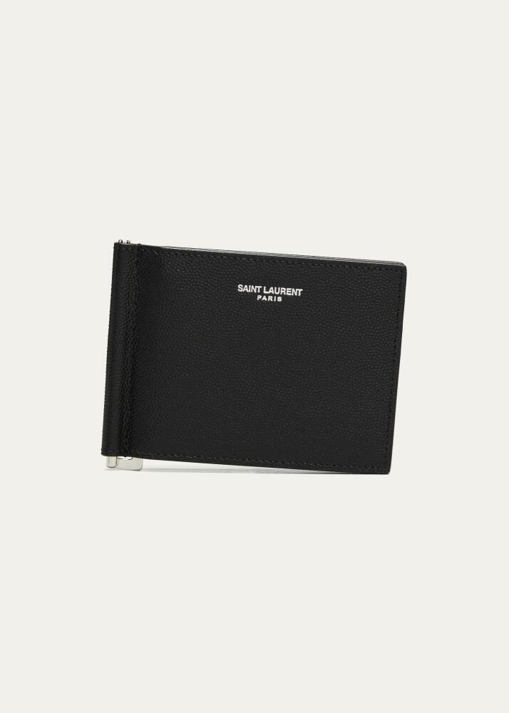 Saint Laurent Men's YSL Leather Wallet w/ Money Clip Cover