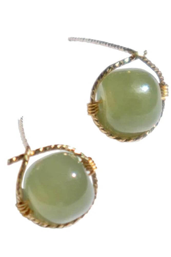 seree Sydney Green jade bead stud earrings in Light Green Cover