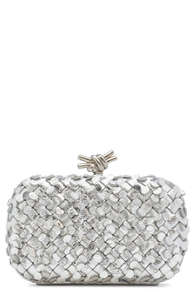 Bottega Veneta Intrecciato Paillette Metallic Leather Clutch in Silver/Silver/Gold Cover