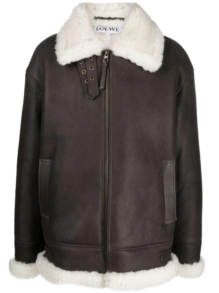 LOEWE shearling-collar leather jacket - Brown Cover