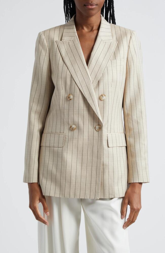 Reiss Odette Pinstripe Double Breasted Blazer in Neutral Cover