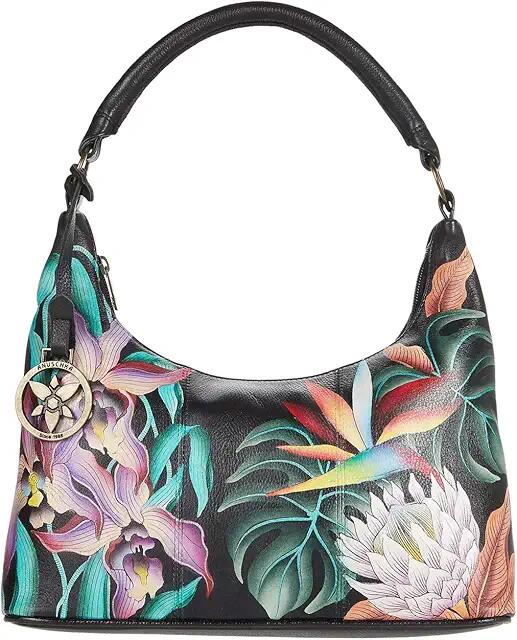 Anuschka Medium Top Zip Hobo 371 (Island Escape Black) Shoulder Handbags Cover