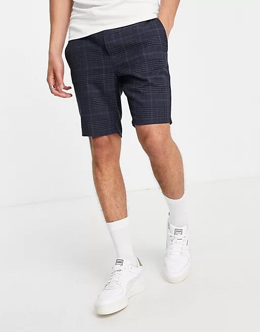 Only & Sons check short with drawstring waist in navy-Grey Cover