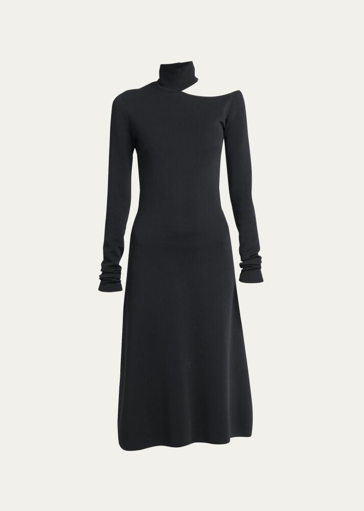 Ferragamo Turtleneck Cold-Shoulder Long-Sleeve Midi Sweater Dress Cover