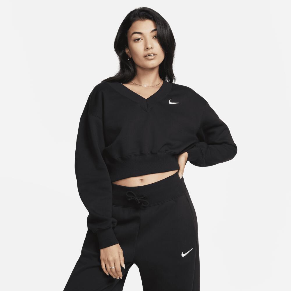 Women's Nike Sportswear Phoenix Fleece Cropped V-Neck Top in Black Cover