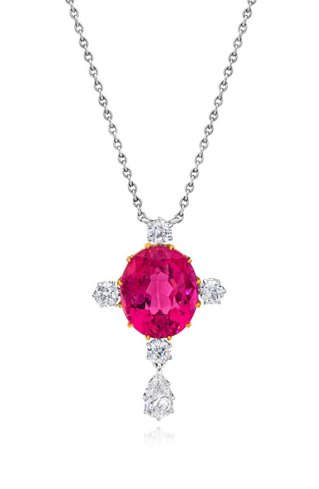 Mindi Mond Pink Tourmaline & Diamond Necklace in Pnk Tour/18K Yg/Plat Cover