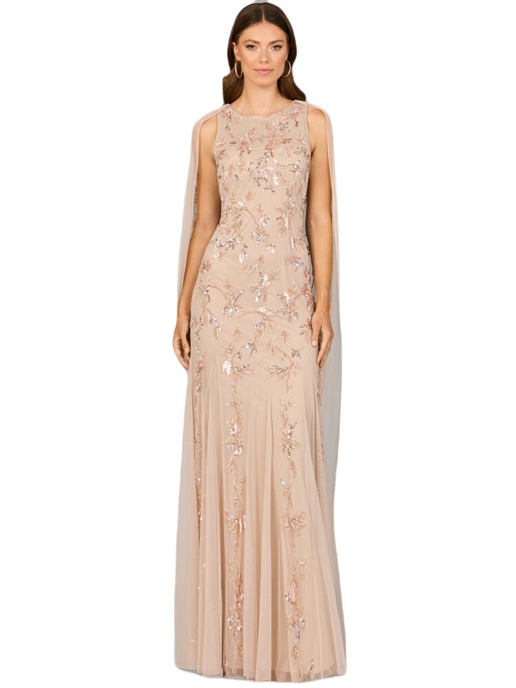 LARA New York Mermaid Beaded Dress with Long Cape in Nude Cover