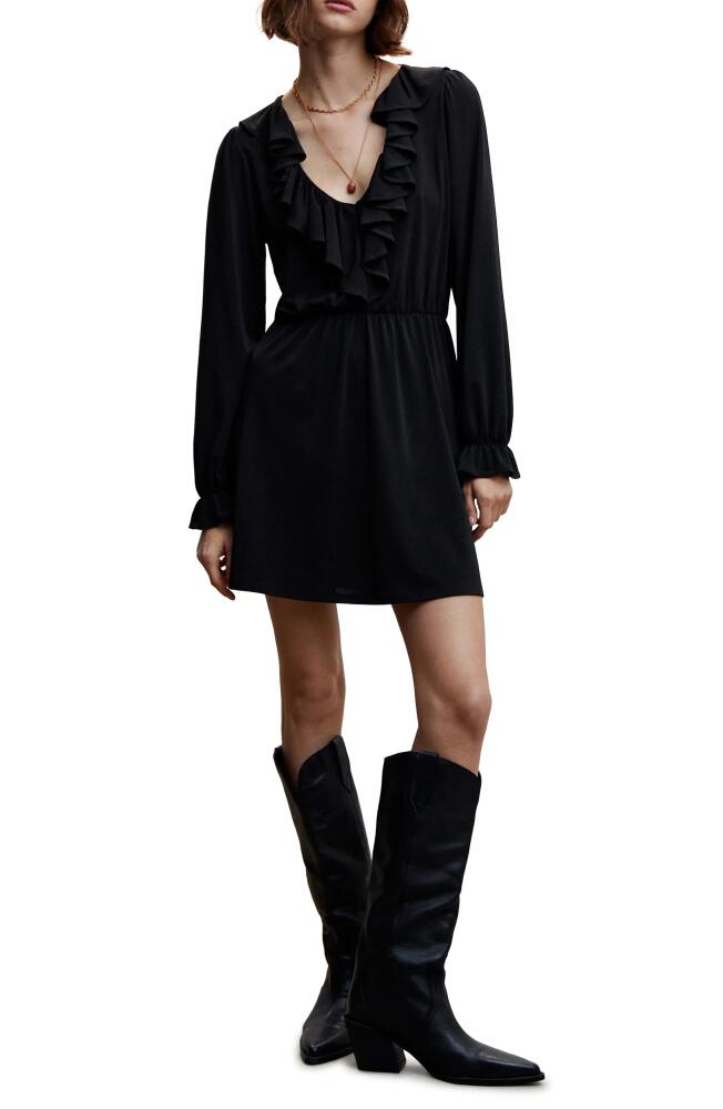 MANGO Ruffle Long Sleeve Dress in Black Cover