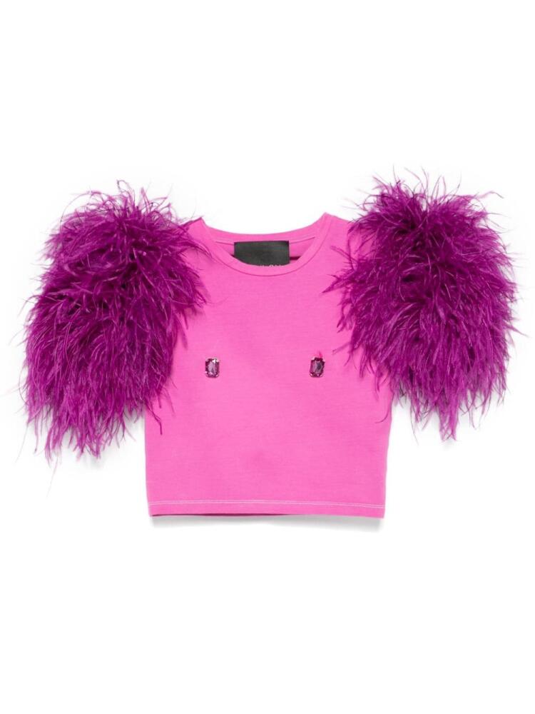 Loulou feather-detail T-shirt - Pink Cover