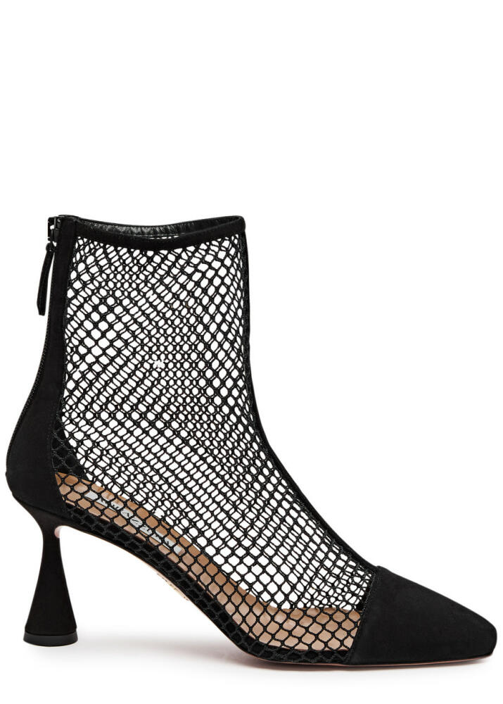 Aquazzura Amore 75 Suede and Mesh Ankle Boots - Black Cover