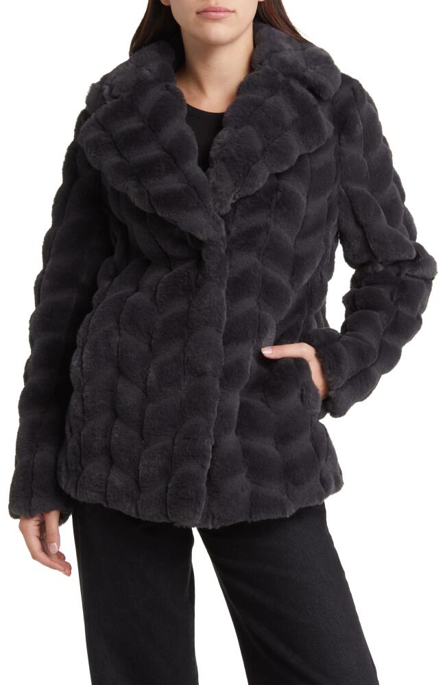 Via Spiga Grooved Herringbone Faux Fur Jacket in Charcoal Cover