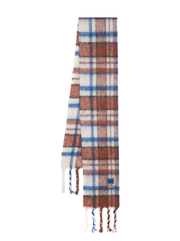 Ader Error plaid logo-patch scarf - Blue Cover