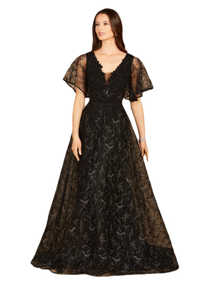 LARA New York Cape Sleeve Beaded Gown in Black Cover