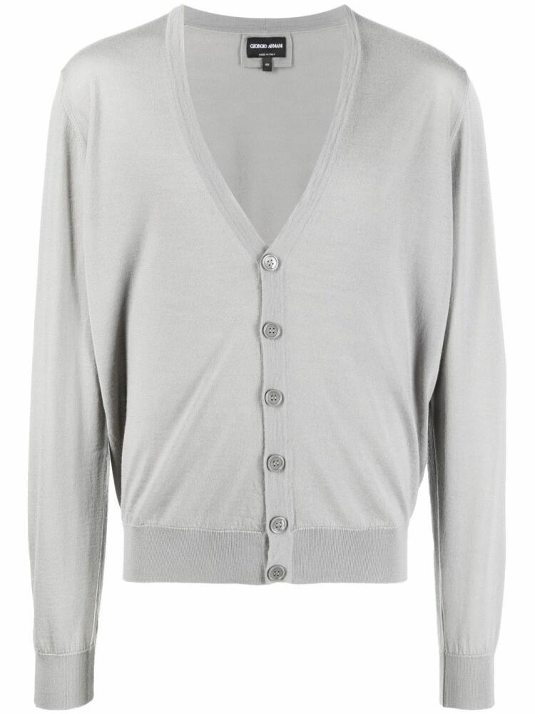 Giorgio Armani V-neck virgin-wool cardigan - Grey Cover