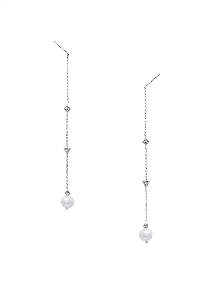 Anzie Women's Cleo Rhodium Plated Sterling Silver & 2-6MM Freshwater Pearl Threader Earrings Cover