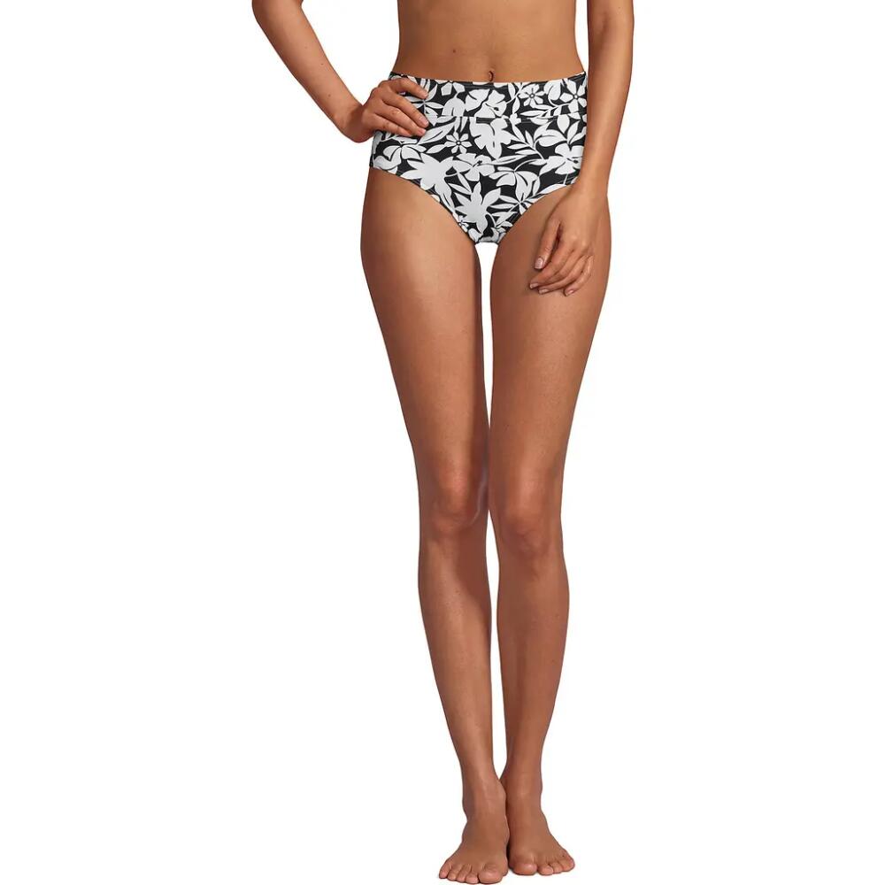 Lands' End Tummy Control High Waisted Bikini Bottoms in Black Havana Floral Cover