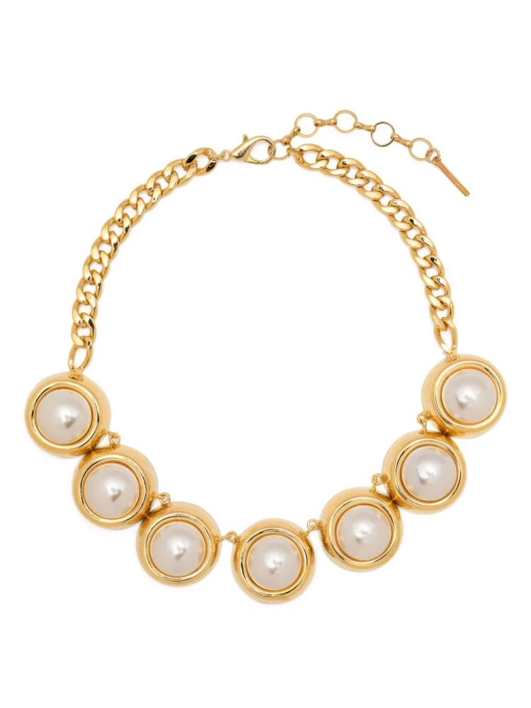 Alessandra Rich faux-pearl curb-chain necklace - Gold Cover