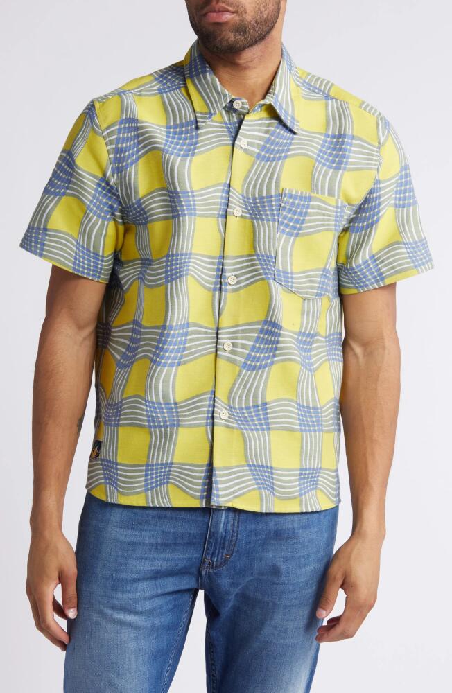 Percival Sunshine Twister Warped Check Button-Up Shirt in Yellow Cover