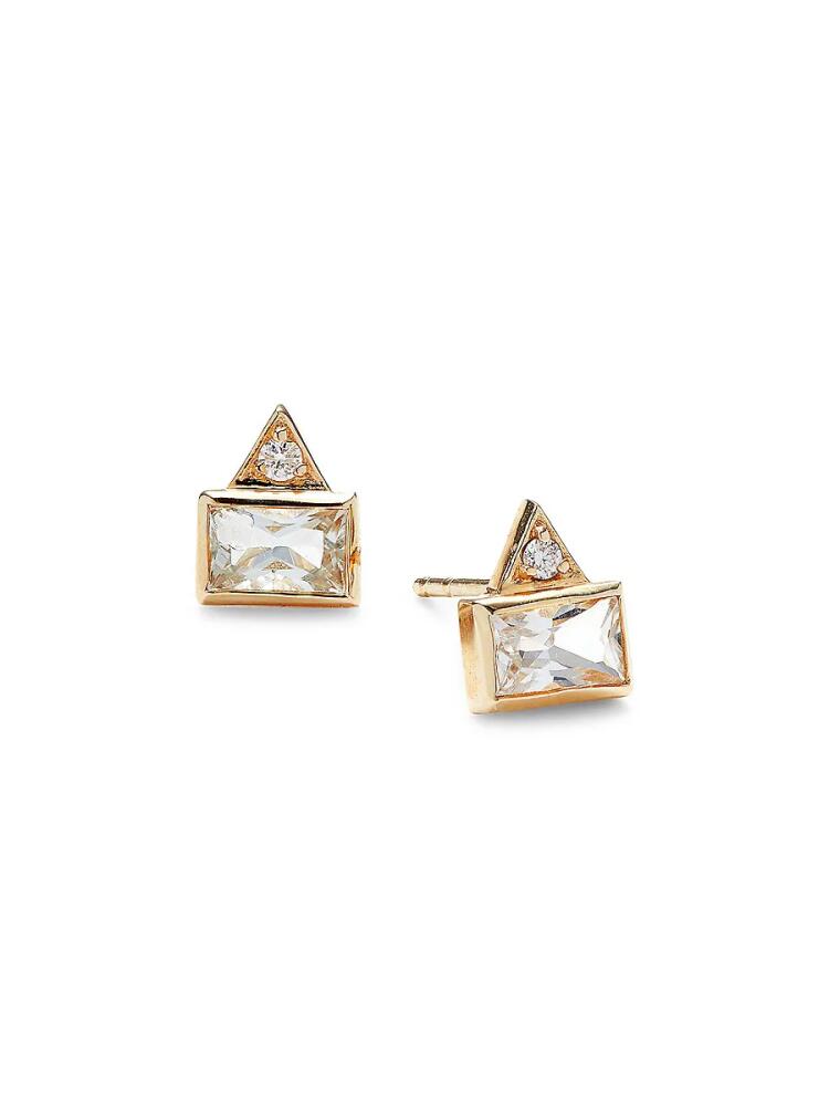 Anzie Women's Cléo 14K Yellow Gold & White Topaz Triangle Baguette Stud Earrings Cover