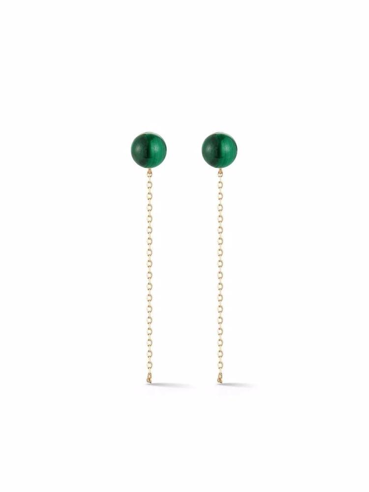 Mateo 14kt yellow gold malachite stud chain drop earrings Cover