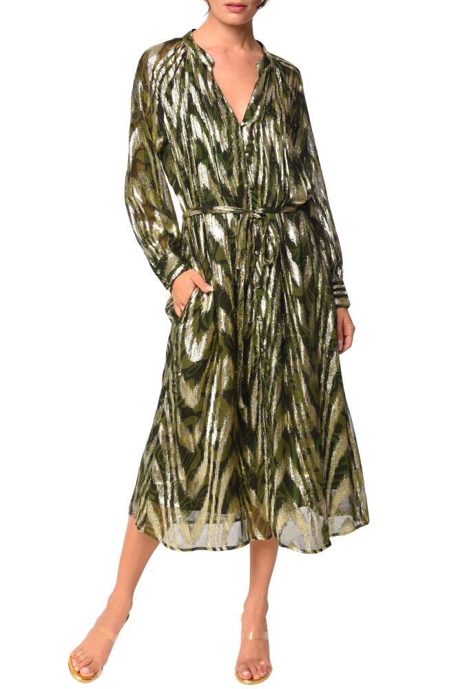 CIEBON Seneca Metallic Long Sleeve Midi Shirtdress in Green Cover