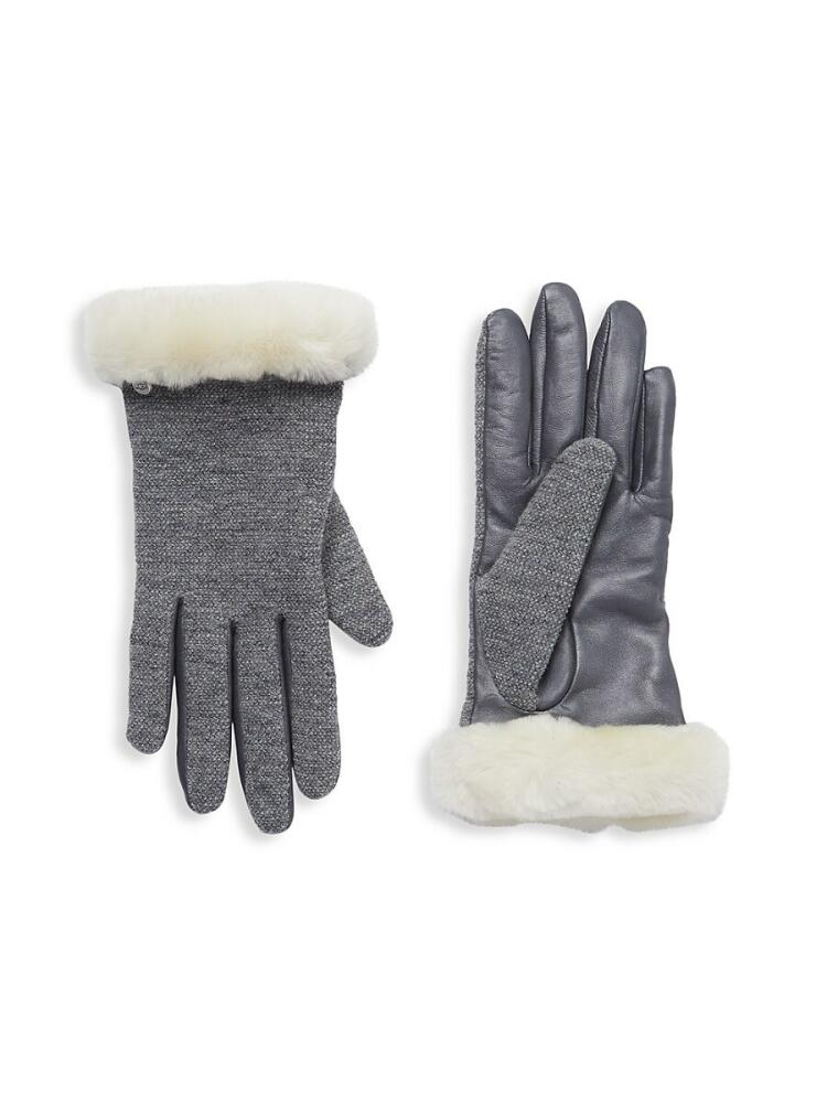 UGG Women's Faux Fur Lined Leather Gloves - Light Grey Cover