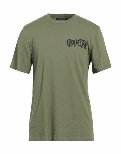 Roberto Cavalli Man T-shirt Military green Cotton Cover