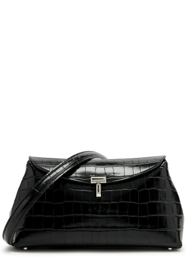 Toteme T-Lock Crocodile-effect Leather Clutch - Black Cover