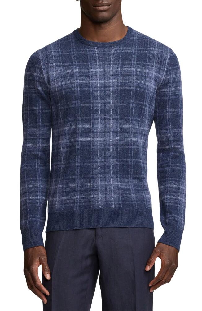 Ralph Lauren Purple Label Plaid Cashmere Crewneck Sweater in Crown Blue Melange Cover