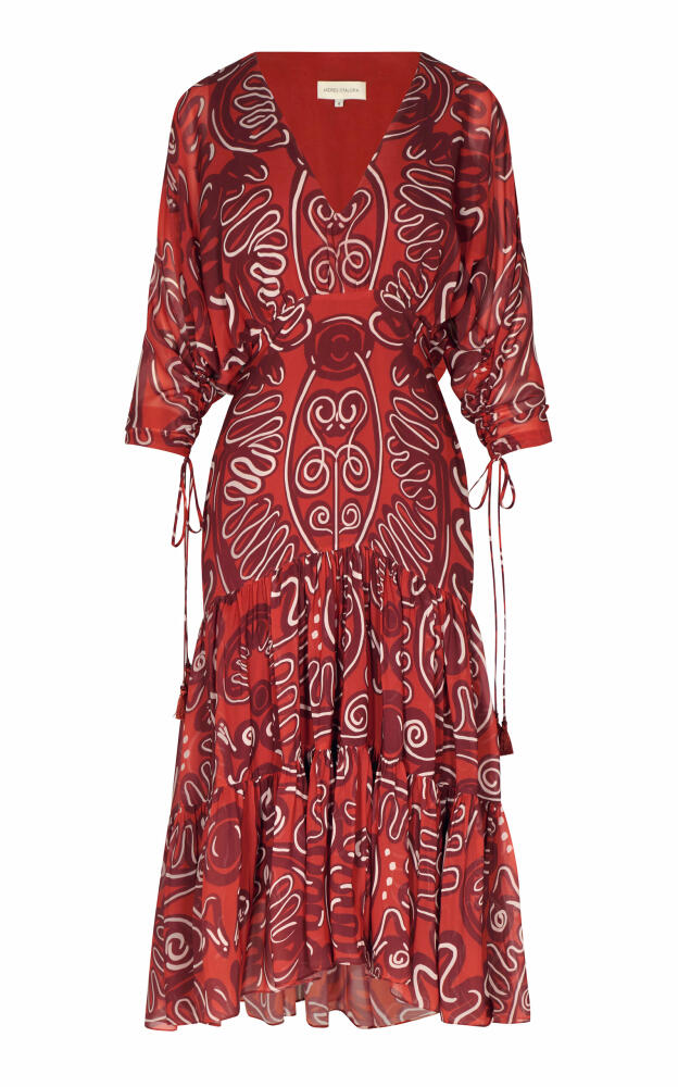 Andres Otalora - Pisca Printed Chiffon Midi Dress - Red Cover