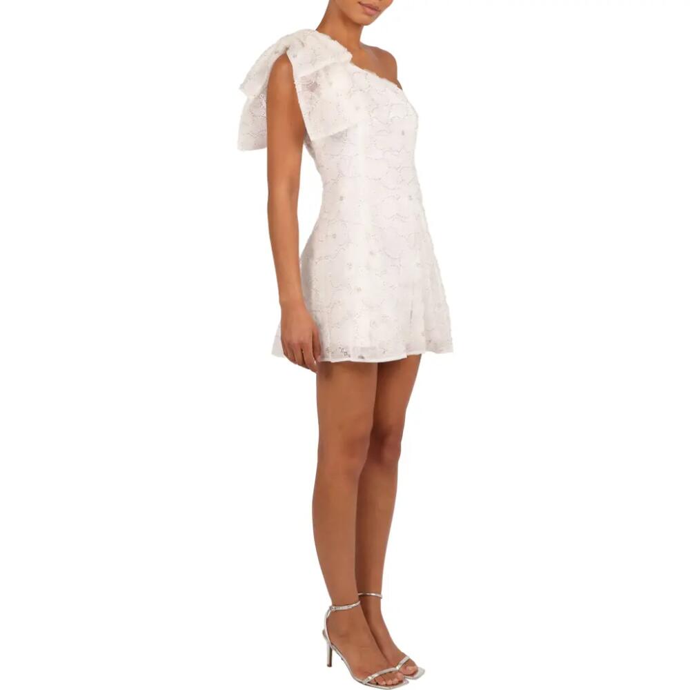 Petal & Pup Ashly Beaded Floral One-Shoulder Cocktail Minidress in White Cover