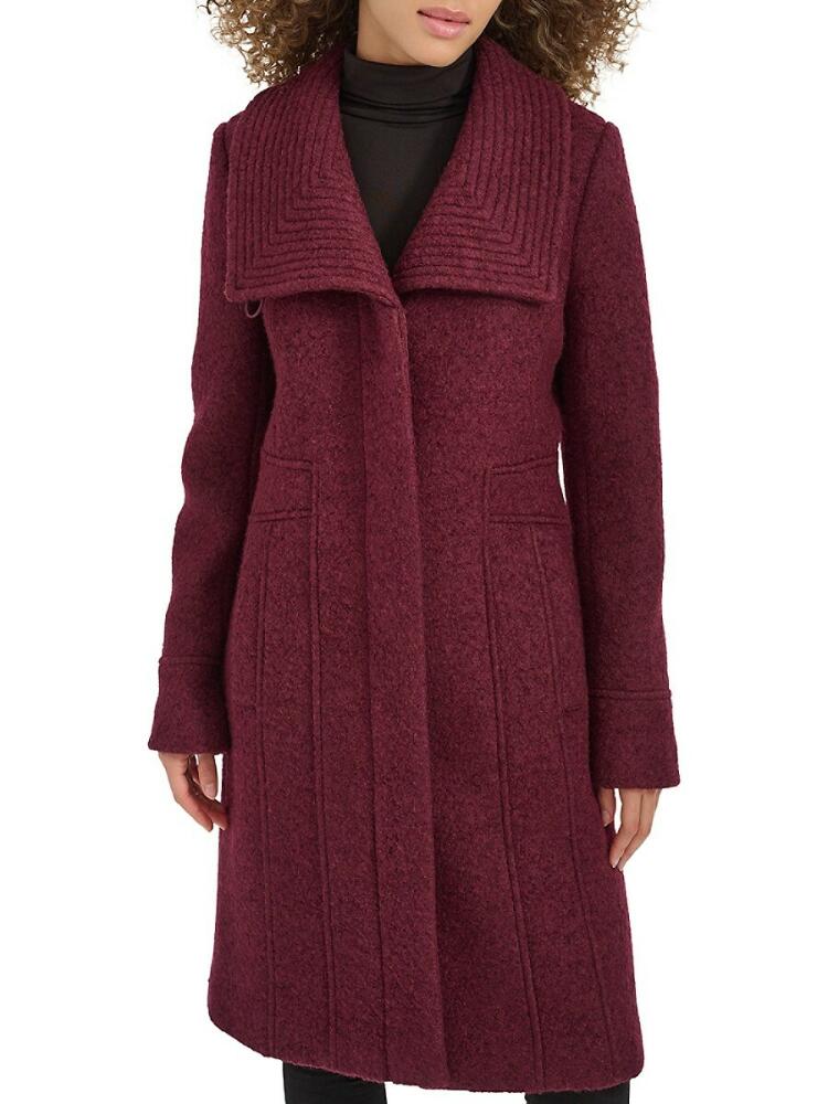 Kenneth Cole Women's Wing Collar Wool Blend Overcoat - Burgundy Cover