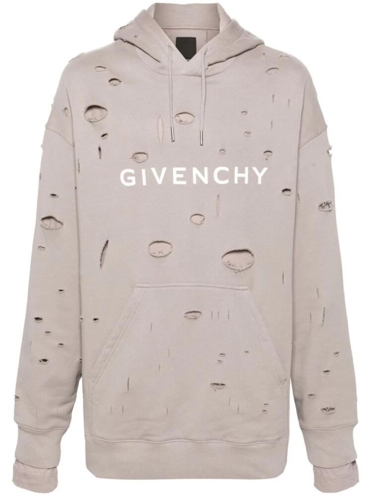 Givenchy logo-print ripped hoodie - Grey Cover