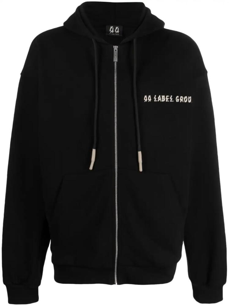 44 LABEL GROUP logo-print cotton hooded jacket - Black Cover