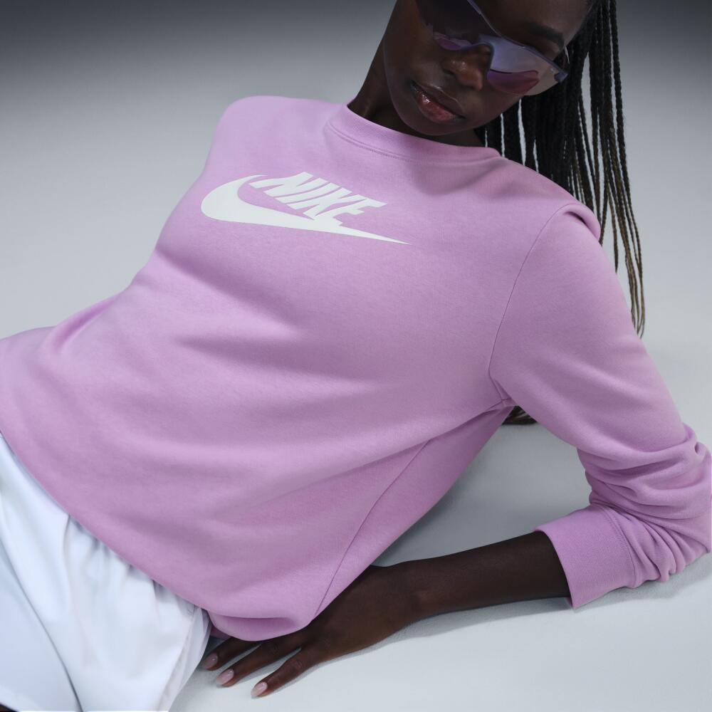 Women's Nike Sportswear Club Fleece Logo Crew-Neck Sweatshirt in Pink Cover