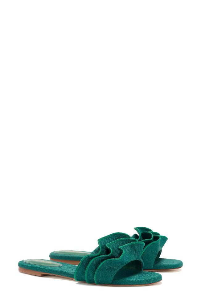 Larroudé Ivy Ruffle Raffia Slide Sandal in Emerald Cover