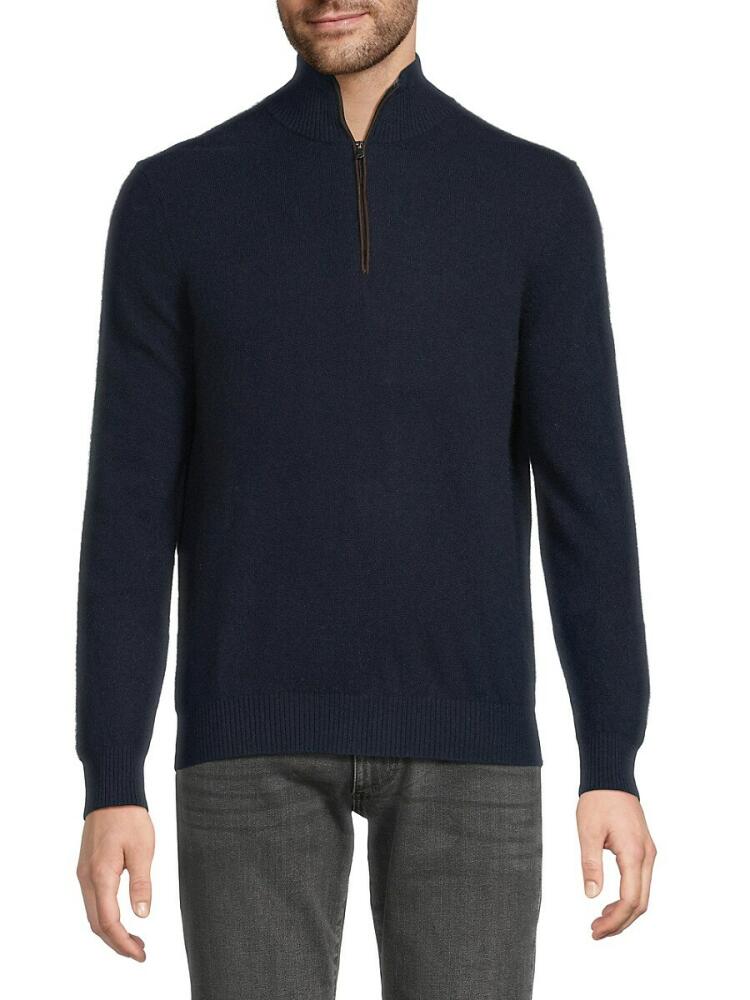 Amicale Men's Classic Fit Cashmere Zip Up Sweater - Navy Cover