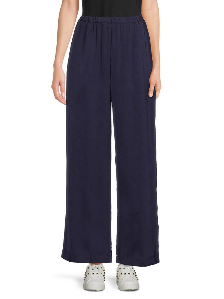 Lea & Viola Women's Satin Wide Leg Pants - Navy Cover